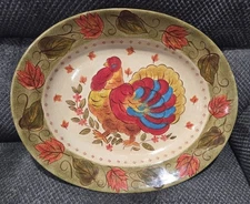 Tabletops Gallery Rustic Gathering Hand Painted Turkey Platter