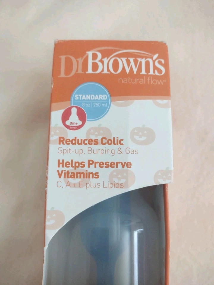 Dr Browns Halloween Special Edition Baby Bottle 8 oz Pumpkin Cat Bat Level 1 New - Image 2 of 4