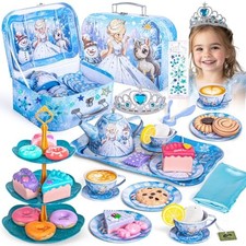 Tea Party Set for Little Girls Toys, Princess Tin Tea Set for Kids with