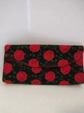 1960's Vintage Embroidered Red Rose Black Clutch Bag