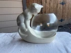 Vtg MCM Style Haeger Pottery Cat Fishbowl Planter Ceramic Glass Bowl