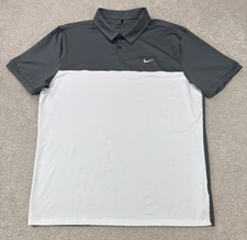 Nike Golf Dri- Fit Standard Men's Polo Shirt LARGE Gray White Swoosh Logo Preppy