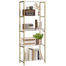 HOMCOM Modern Bookshelf, Freestanding Bookcase, White and Gold Tone