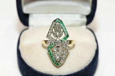 Art Nouveau Vintage Style 0.7Ct Round Cut CZ Leafs Cocktail Ring 925 Silver