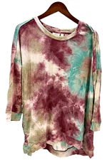 LOGO Lounge by Lori Goldstein Tie Dye Brushed Jersey 3/4 Sleeve Berry