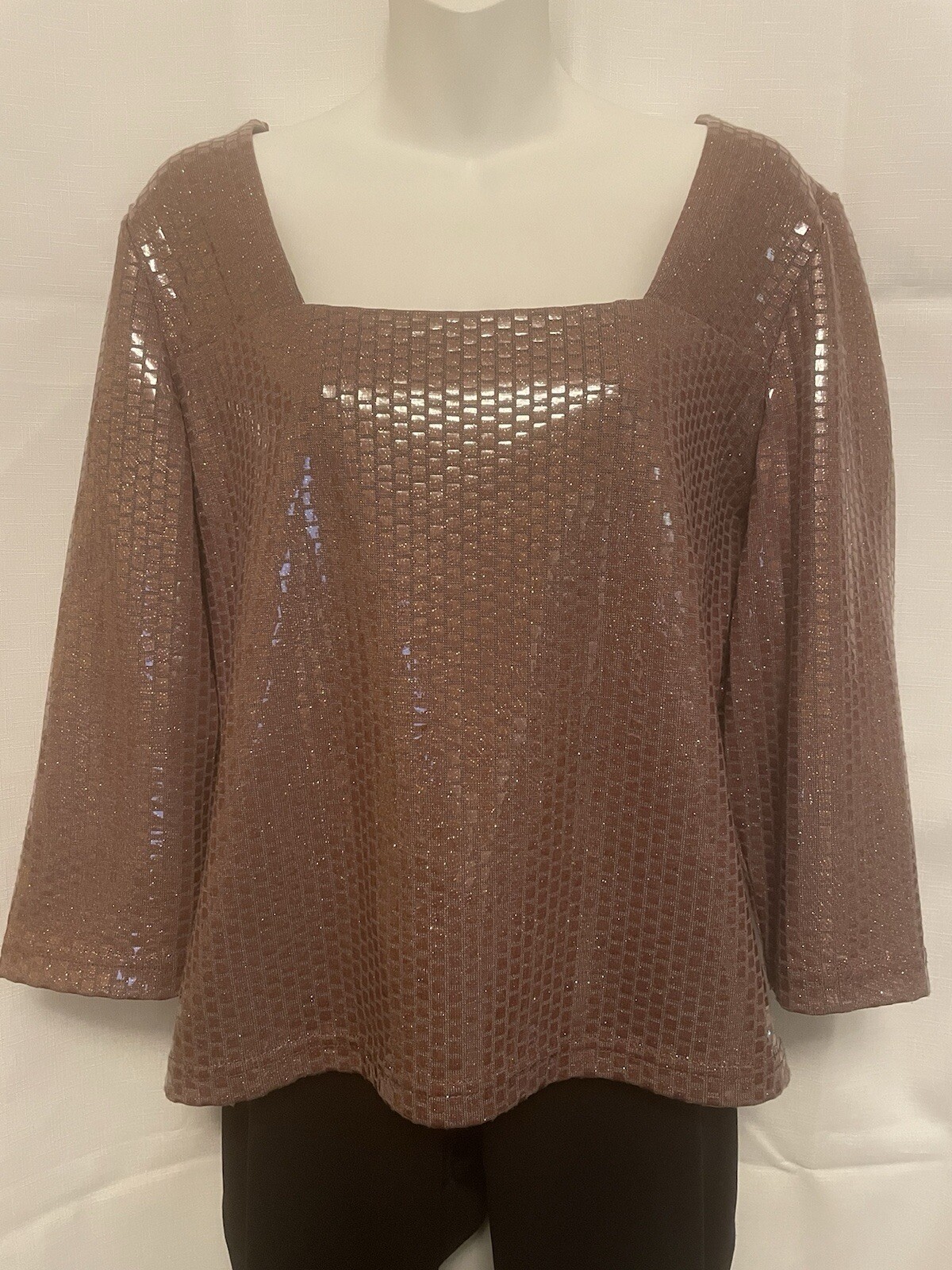 Joseph Ribhoff Metallic Square Pattern Top Brown … - image 1