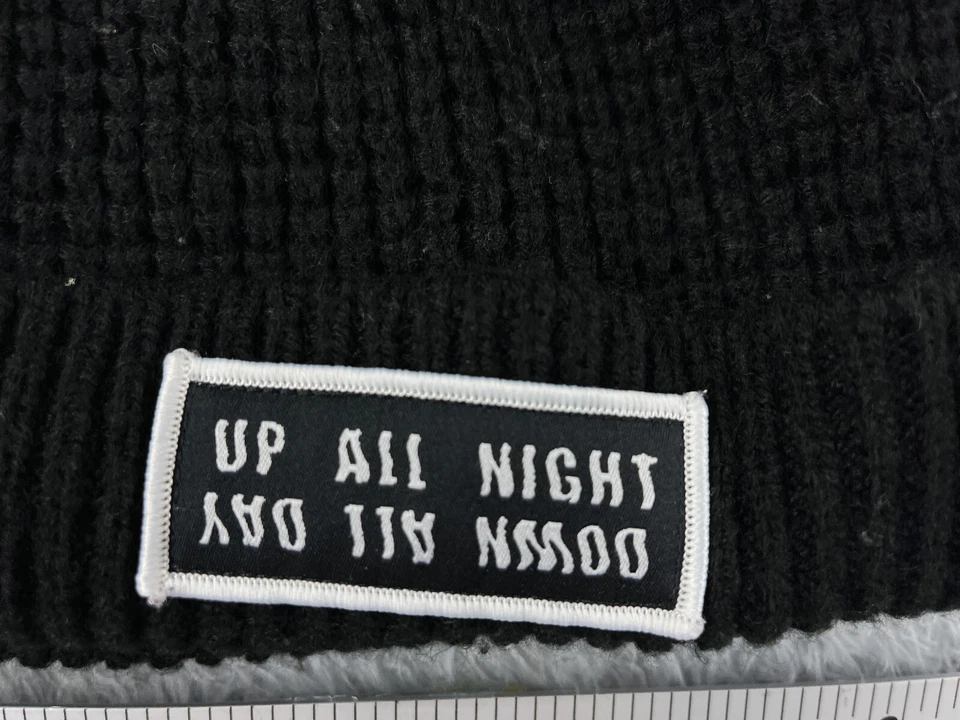 Up All Night Beanie Toque Adult One Size Black Waffle Knit Embroidered Acrylic - Image 2 of 4