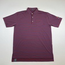Turtleson Shirt Men  s Medium Red Blue Stripe Short Sleeve Cyder Cup Golf Polo