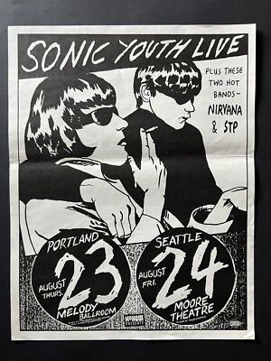 Original 1990 Nirvana Sonic Youth Poster 14x18