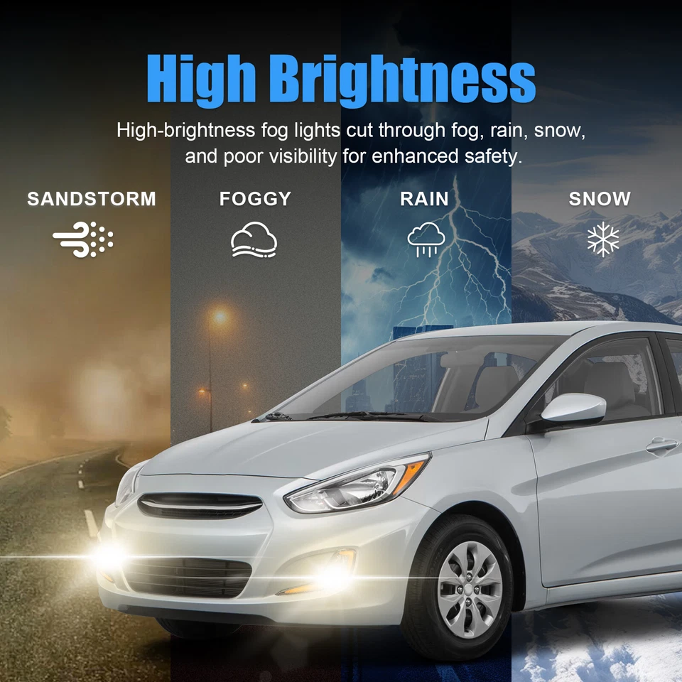 LED Fog Lights Front Bumper Lamps For 2012-2017 Hyundai Accent with DRL+Wiring - Imagem 3 de 4