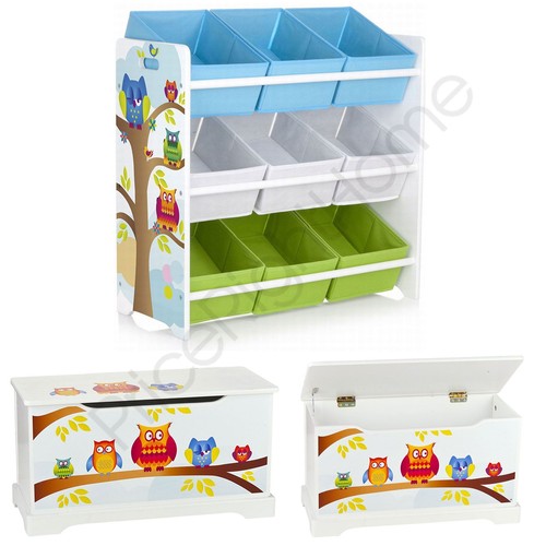 OWLS STORAGE WOODEN TOY BOX, 9 BIN STORAGE UNIT DRAWERS KIDS
