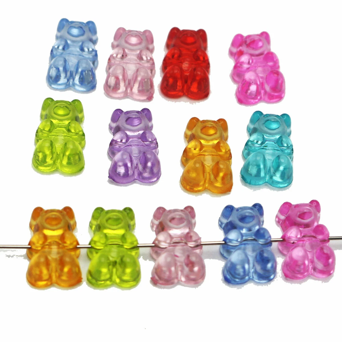 100 Mixed Color Transparent Acrylic Gummy Bear Beads 12mm Horizontal Hole