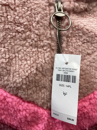 Justice Chevron sherpa hoodie 14 Plush quarter zip Red /pink Crop Cozy Soft - Picture 4 of 12