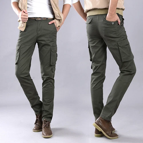 New Mens Fashion Slim Fit Pocket Pants Cargo Trousers Workwear Pant Sports - Picture 4 of 10