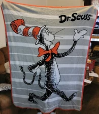 2015 Gray White With Orange Trim Dr Seuss Fleece Throw Approximately 56"x48"
