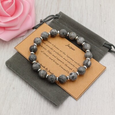 MAP JASPIS Armband Stretch Fit Handarbeit + Geschenktüte & Karte Kristall Edelstein 6/8mm