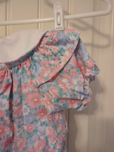 VTG Bubble Suit 3T Floral Smock Embroidery Ruffle Puff Shoulder Peter Pan Collar - Picture 7 of 13