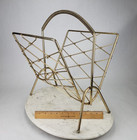 Vintage Magazine Rack Holder Brass Plated Wire Wrapped Handle MCM Atomic Record
