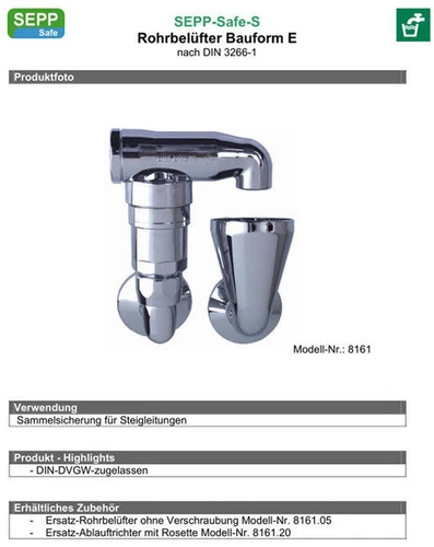 Seppelfricke Rohrbelüfter 1/2" DN15 Trinkwasser Strangbelüfter Strangentlüfter - Bild 2 von 4