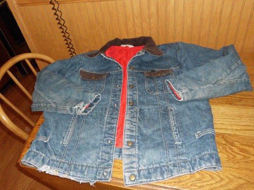 Vintage Key Imperial Quilt gefüttert Denim Trucker Jacke Knopf Cord Distressed XL