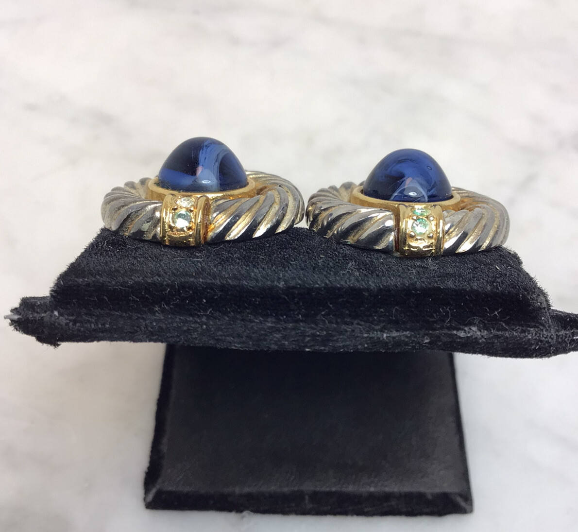 Vintage GIVENCHY Two Tone Blue Cabochon Stone Rhinestone Vintage GIVENCHY Two Tone Blue Cabochon Stone Rhinestone