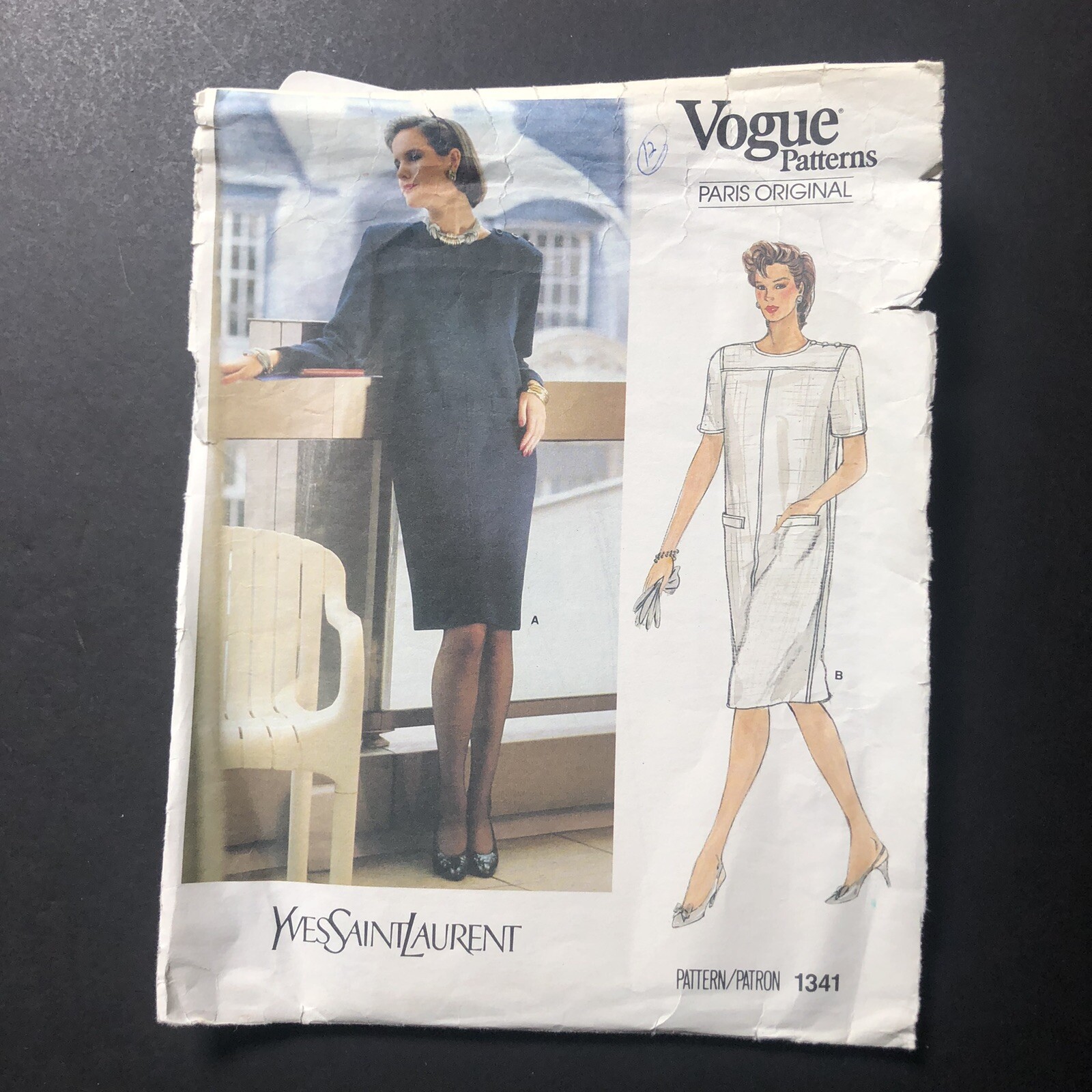 Abito Motivo Cucito Tg 12 Pullover Vogue Paris Originale Yves Saint Laurent Vintage*