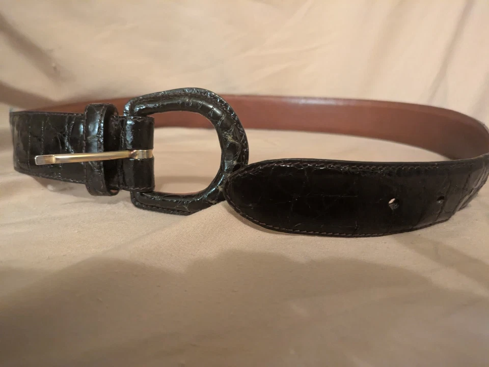 Cinto de jacaré americano genuíno vintage RALPH LAUREN preto Itália #2041  - Imagem 2 de 4