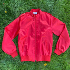 Vintage 80's NWOT Shiny Nylon Bomber Jacket Unisex S/M Red 100 Nylon USA