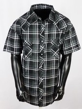 Men Plaid Western Pockets Short Sleeve Shirt Black Gray Snap Up 3X, 4X, 5X