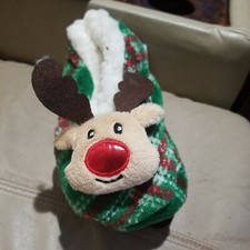 MERRY BRITE LADY SHERPA SLIPPERS SOAKS deer GREEN INSIDE WHITE SIZE S/M 6-8
