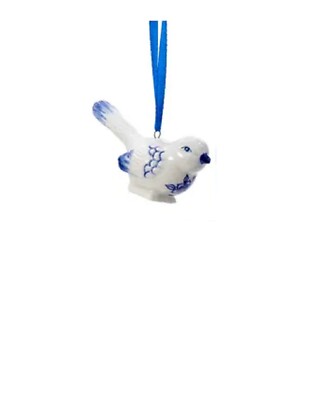 Kurt Adler Delft Blue Bird Ceramic Christmas Ornament Wing Tail Shading Style C
