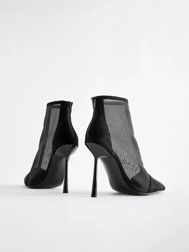 Next Black Sequin Mesh High Heel Ankle Cage Boots Size 4 37 Evening Party Prom - Picture 4 of 6