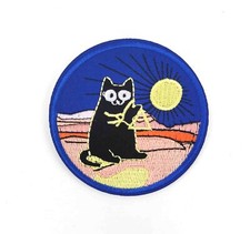 Black Cat With Moon Patch Halloween Night Embroidered Iron On Applique 196