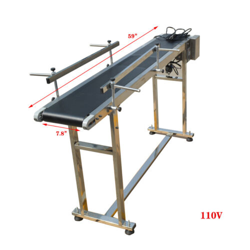 59' Length 7.8" Width PVC Belt Conveyor Two Guardrails 110V Speed Adjust Newest