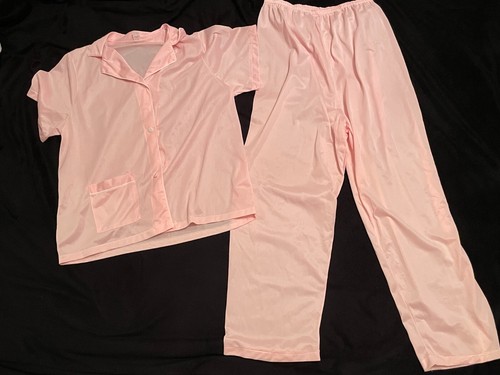 Vtg 38/L Sears Nylon Pajama Set Button Top Short Sleeve Lounge Pants Pretty PINK - Picture 4 of 6