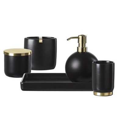 Motifeur Bathroom Accessories Set 5-Piece Ceramic Bath Accessory Black Gold