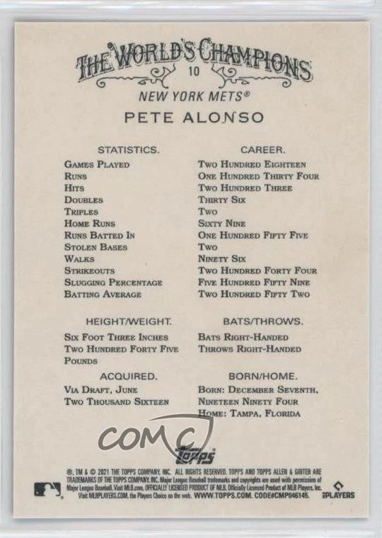 2021 Topps Allen & Ginter's X Pete Alonso #10 - Image 2 of 2