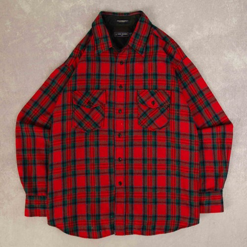 Vintage 90s Checked Wool Shirt XL Made in Korea Men's Red Plaid - Picture 1 of 6