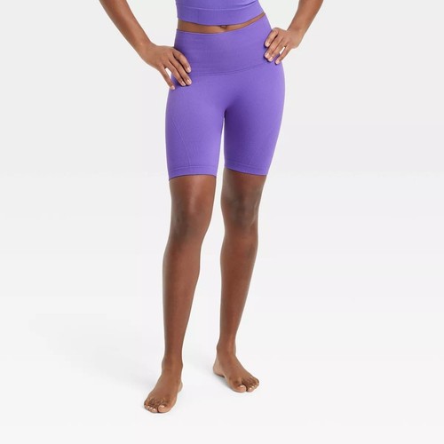 All In Motion Women's Seamless High Rise Rib Bike Shorts 6" Purple Size S