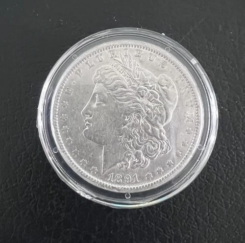 1891 Morgan Silver Dollar | 90% Silver | AU | Blue Edge Toning | Edge Nick