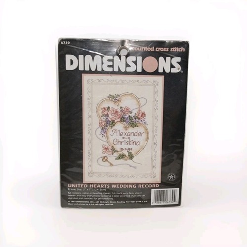 Vtg Dimensions Counted Cross Stitch United Hearts Wedding Record 6730 "5X7" - Picture 1 of 1