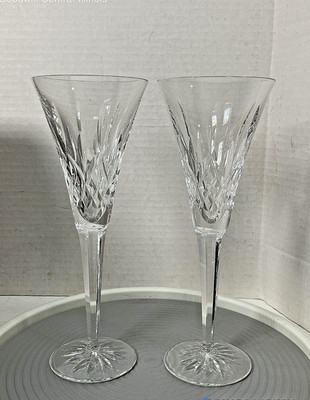 Two Waterford Lismore toasting crystal flutes excellent mint condition