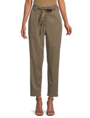 ba&sh BASH Lady Pants M Olive Khakis Belted Button Fly High Rise Crop Taper Fit
