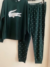 NWT Lacoste Men's 2-Piece Jersey Crewneck Top and Pant Pajama Set, Green, XL