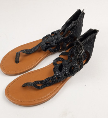 BONGO brown Black rhinestones Gladiator Style Flat Sandals Youth Girls sz 1