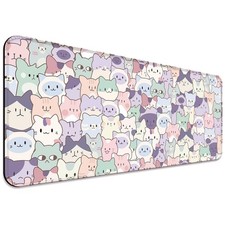 Cute Pink Cat Gaming Desk Mat, Computer Keyboard Large Extended Kawaii Pastel...