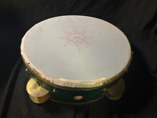 Large 17" Green Double Row Tambourine; USED; Drum Percussion; Case Included