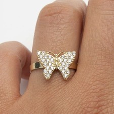 Women's Shiny Butterfly Ring Real 10K Yellow Gold Size 7