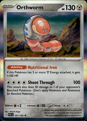 Orthworm 151/193 Rare Paldea Evolved Pokemon Holo Near Mint