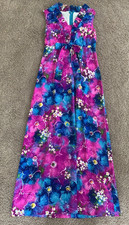 Vtg Hawaiian Dayglow Aloha Floral Empire Maxi Polynesian Bazaar Dress-32" Chest